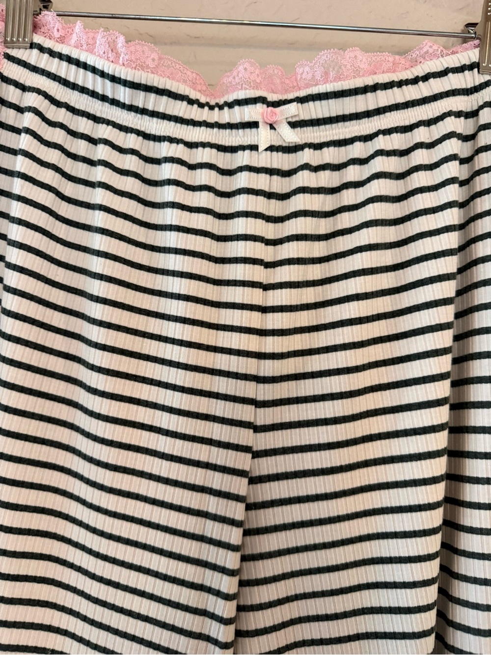 Lounge Striped Pajama Set with Pink Lace Trim - Picture 5 of 7